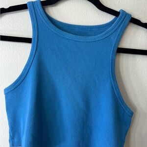 Blue Ribbed Tank Top - Women's Casual Crop